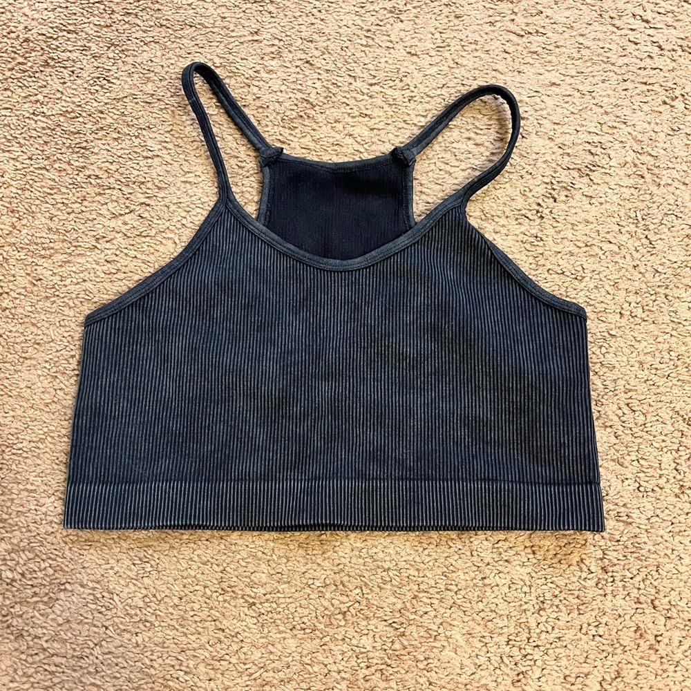 Mono B washed gray/black ribbed top